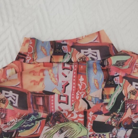 Japanese Anime-Manga Graphic Print Mock Neck Bodysuit Onesie- Size Small - Picture 8 of 15